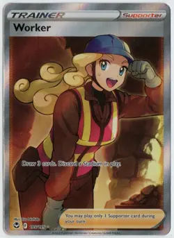 Worker 195/195 Full Art Trainer Rare Silver Tempest Pokemon TCG - Near Mint - Image 1