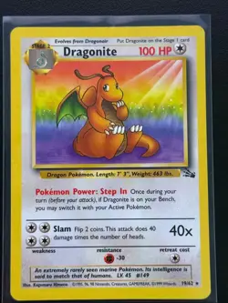 Dragonite #19 Non Holo Fossil Set, Pokemon Vintage 1999 Kagemaru Himeno NM - Image 1