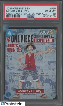 2026 One Piece EN College Basketball US Voyage Promo #055 Monkey D Luffy PSA 10 - Image 1