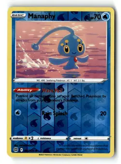 Pokemon Card Manaphy Reverse Holo LP SWSH09: Brilliant Stars 041/172 - Image 1