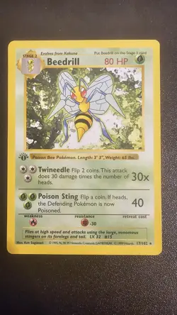 Pokemon Card - Beedrill Base Set Shadowless 17/102 1st Edition Rare - Image 1