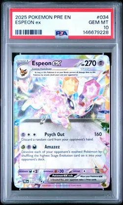 2025 POKEMON PRE EN-PRISMATIC EVOLUTIONS #034 ESPEON EX PSA 10 - Image 1