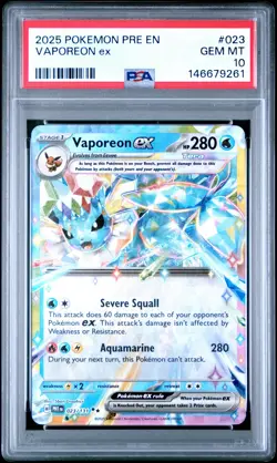 2025 POKEMON PRE EN-PRISMATIC EVOLUTIONS #023 VAPOREON EX PSA 10 - Image 1
