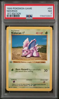 1999 Pokemon Game #55 Nidoran PSA 7 1st Edition GREY STAMP - Image 1