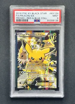 2016 POKEMON XY BLACK STAR PROMO RED & BLUE COLL FULL ART PIKACHU EX PSA 9 - Image 1