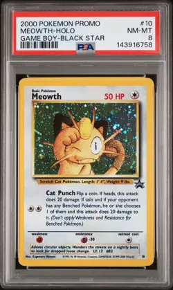 2000 POKEMON PROMO BLACK STAR GAME BOY #10 MEOWTH-HOLO PSA 8 - Image 1