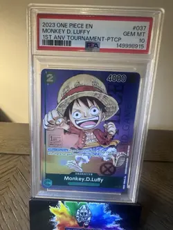 2023 One Piece Monkey D. Luffy P-037 1st Anniversary Tournament PSA 10 Stamped - Image 1