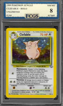 1999 Pokemon Jungle Clefable Holo #1/64 Graded FCGS 8 NM-MT DB208 - Image 1