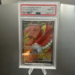 2025 POKEMON DESTINED RIVALS ULTRA RARE ETHAN'S HO-OH 209 PSA 10 - Image 1