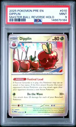 2025 POKEMON PRE EN-PRISMATIC EVOLUTIONS MASTER BALL REVERSE HOLO DIPPLIN PSA 9 - Image 1