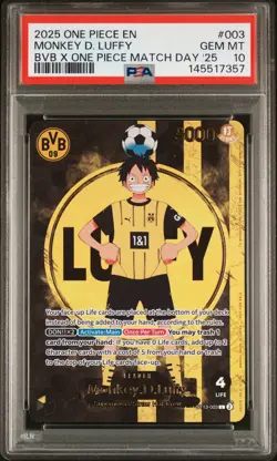 2025 ONE PIECE PROMOS BVB X ONE PIECE MATCH DAY 2025 #003 MONKEY D. LUFFY PSA 10 - Image 1