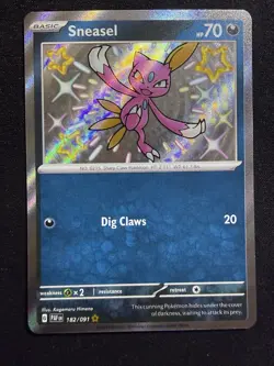 Pokemon TCG Sneasel Scarlet & Violet Paldean Fates Holo Shiny Rare Card 182/091 - Image 1