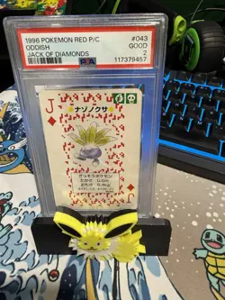 1996 Oddish No. 43 Jack of Diamonds Pokemon Red Deck Japanese Playing Card PSA 2 - Image 1