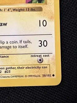 Pokemon Pikachu Red Cheeks 58/102 Base Set (Shadowless) *Near Mint* - Image 5