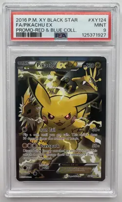 2016 POKEMON XY BLACK STAR PROMO RED & BLUE COLL-TAG FULL ART/PIKACHU EX PSA 9 - Image 1