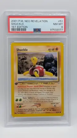 2001 Pokemon 1st Edition Neo Revelation Shuckle 51/64 PSA 8 NM-MT! - Image 1