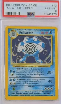 Poliwrath Holo PSA 8 Base Set 1999 WOTC Unlimited #13 Vintage Pokemon - Image 1