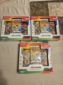 3 New Sealed TCG Pokemon First Partner Illustration Collection Boxes - Image 1