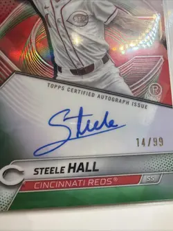 2025 Bowman's Best Steele Hall Green Refractor Prospect Auto /99 Cincinnati Reds - Image 3