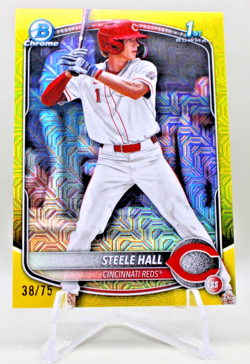 2025 Bowman Draft Chrome #BDC-20 Steele Hall Yellow Mojo Refractor /75 Reds - Image 1