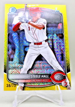 2025 Bowman Draft Chrome #BDC-20 Steele Hall Yellow Mojo Refractor /75 Reds - Image 2