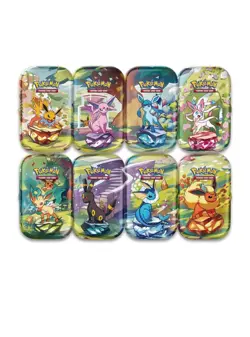 8 Prismatic Evolutions mini tins random empty With Art Card And Coin - Image 1