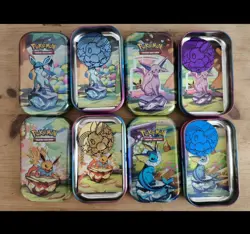 8 Prismatic Evolutions mini tins random empty With Art Card And Coin - Image 2