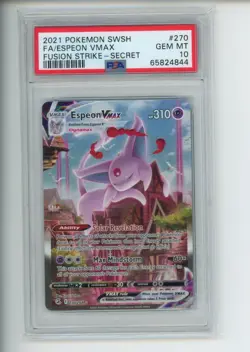 2021 Pokemon Fusion Strike Espeon VMAX 270/264 Secret Rare PSA 10 GEM - Image 1
