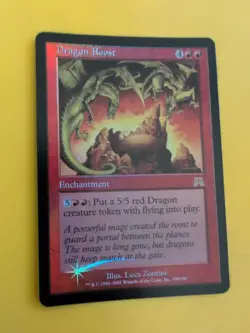 Dragon Roost. Enchantment Onslaught. MTG Card. Old vintage FOIL. Shooting star. - Image 3