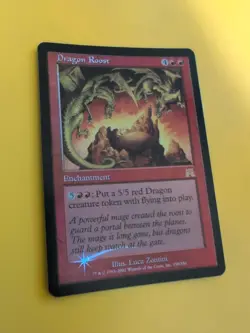 Dragon Roost. Enchantment Onslaught. MTG Card. Old vintage FOIL. Shooting star. - Image 4