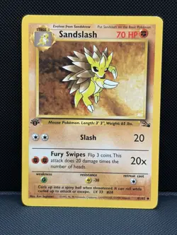 Pokemon Fossil Sandslash #41/62 1st Edition Card - Image 1
