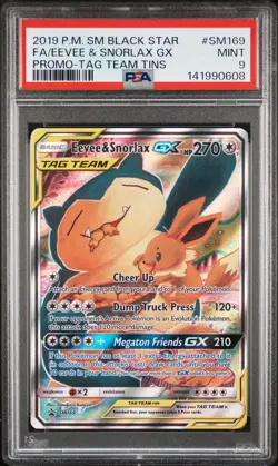 2019 POKEMON SM BLACK STAR PROMO TAG TEAM TINS FULL ART/EEVEE & SNORLAX GX PSA 9 - Image 1