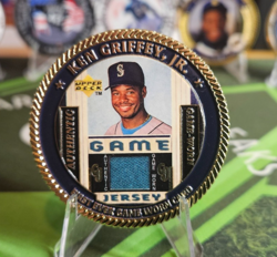 Ken Griffey Jr Coin 1997 Upper Deck Game Worn Jersey card replica #44/100 mint - Image 1