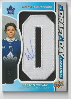 2024-25 SP GAME USED NHL DRAFT DAY MARKS LETTER O EASTON COWAN 29/35 MAPLE LEAFS - Image 1
