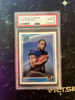 2018 Panini Donruss Rated Rookie Saquon Barkley #306 Base PSA 10 RC - Image 1