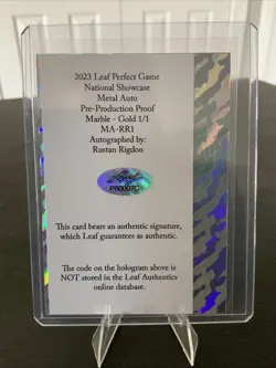 2023 Leaf Perfect Game Rustan Rigdon Gold Marble Proof Auto #1/1 Vanderbilt - Image 2