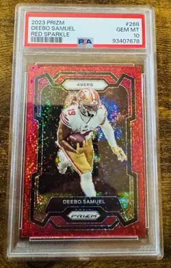 2023 Panini Prizm - Deebo Samuel #268 Red Sparkle Prizm SP PSA 10 - Image 1