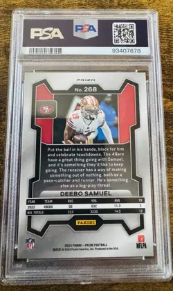 2023 Panini Prizm - Deebo Samuel #268 Red Sparkle Prizm SP PSA 10 - Image 2