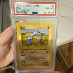 1999 Pokemon Game Onix 1st Edition Shadowless Card #56 PSA8 NM-MT - Image 1