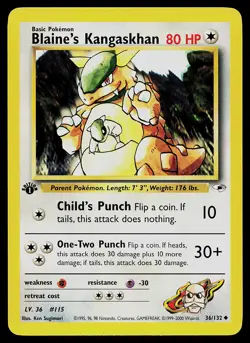 Pokemon Card - Blaine's Kangaskhan Gym Heroes 36/132 Uncommon 1st Edition - Image 1