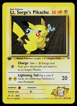 Pokemon Card - Lt. Surge's Pikachu Gym Heroes 81/132 Common 1st Edition - Image 1