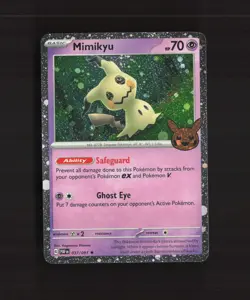 Mimikyu 037/091 Trick or Trade 2024 Cosmos Holo Rare Stamped Pokemon Card LP+ - Image 1