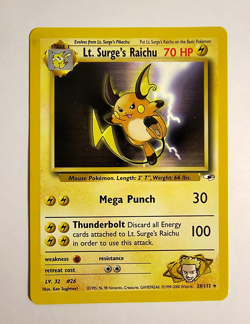Pokemon Card - Lt. Surge's Non Holo Raichu Gym Heroes 28/132 Rare LP - Image 1