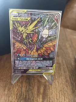 Pokemon Tag Team Moltres Zapdos Articuno GX SM210 Hidden Fates Stainglass - Image 1