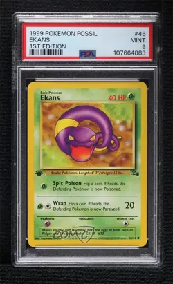 Ekans 1st Ed. Pokemon Fossil PSA 9 MINT 1999 - Image 1