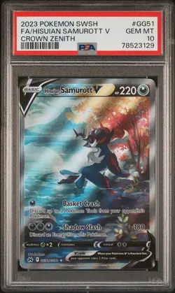 PSA 10 HISUIAN SAMUROTT V GG51/GG70 FULL ART CROWN ZENITH POKEMON - Image 1