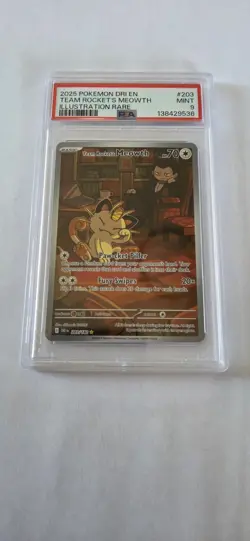 2025 POKEMON DRI EN-DESTINED RIVALS ILLUSTRATION RARE TEAM ROCKET'S MEOWTH PSA 9 - Image 1