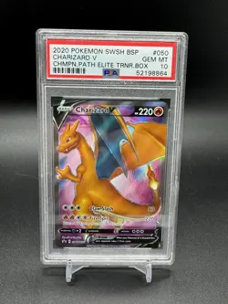 2020 Pokemon Champions Path ETB Promo Charizard V SWSH050 PSA Gem Mint 10 - Image 1