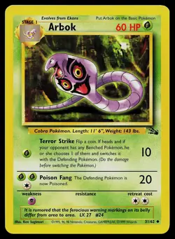 Pokemon Card Fossil Arbok 31/62 Uncommon - Image 1