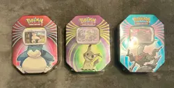 Pokemon Mighty Mysterious Tin Set of 3 Sealed TCG Tin Lot Factory Sealed Bundle - Image 1